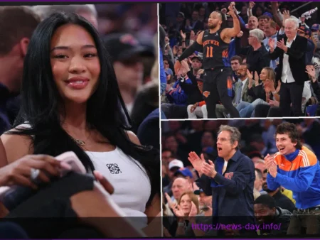 Тимоти Шаламе и Суни Ли на матче Knicks-Hawks в окружении звезд